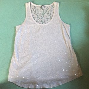 Express White Sequin Tank with Sheer Back